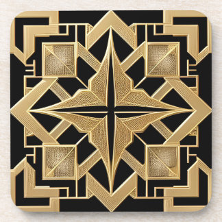 Geometric Golden Art Deco Pattern Coaster