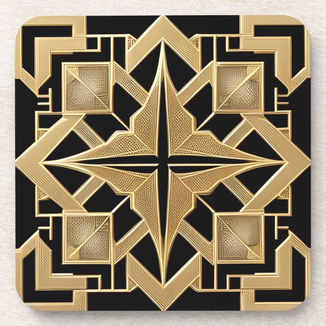 Geometric Golden Art Deco Pattern Coaster (Front)