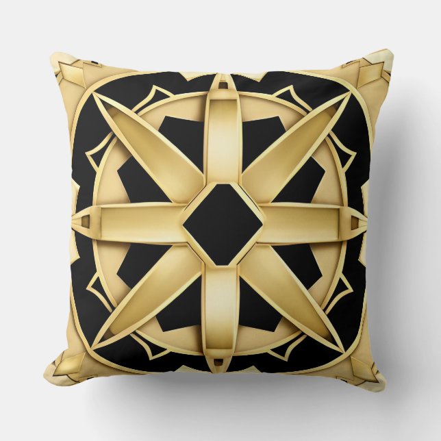 Geometric Golden Art Deco Pattern Cushion (Front)