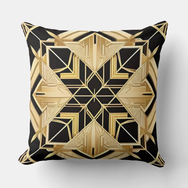 Geometric Golden Art Deco Pattern Cushion (Front)