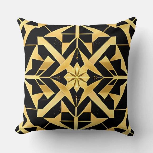 Geometric Golden Art Deco Pattern Cushion (Front)