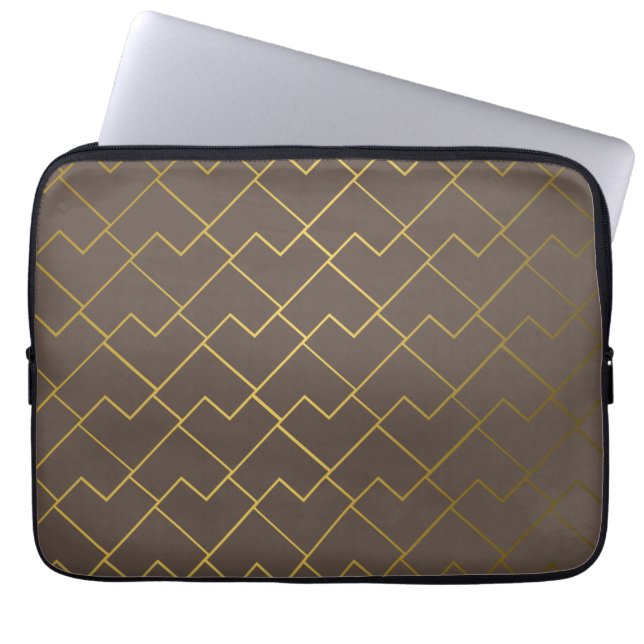 Geometric Golden Coffee Chocolate Brown Laptop Sleeve (Front)
