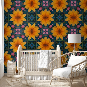 Geometric Golden Flowers Wallpaper
