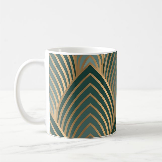 Geometric golden-green: vintage seamless pattern. coffee mug (Left)