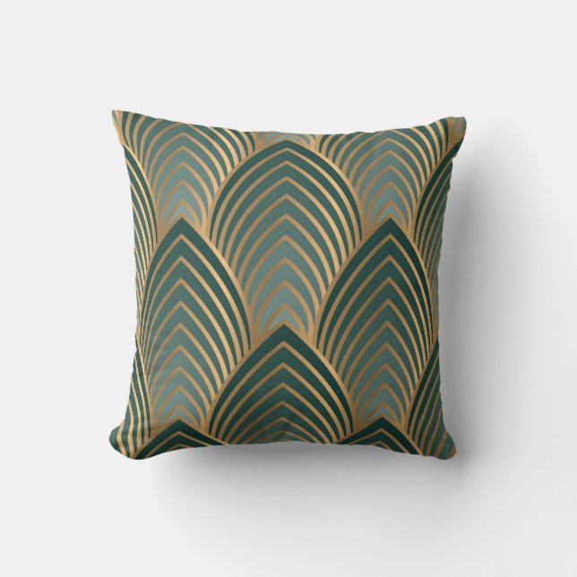 Geometric golden-green: vintage seamless pattern. cushion (Front)