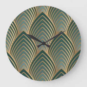 Geometric golden-green: vintage seamless pattern. large clock