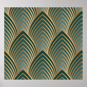 Geometric golden-green: vintage seamless pattern. poster