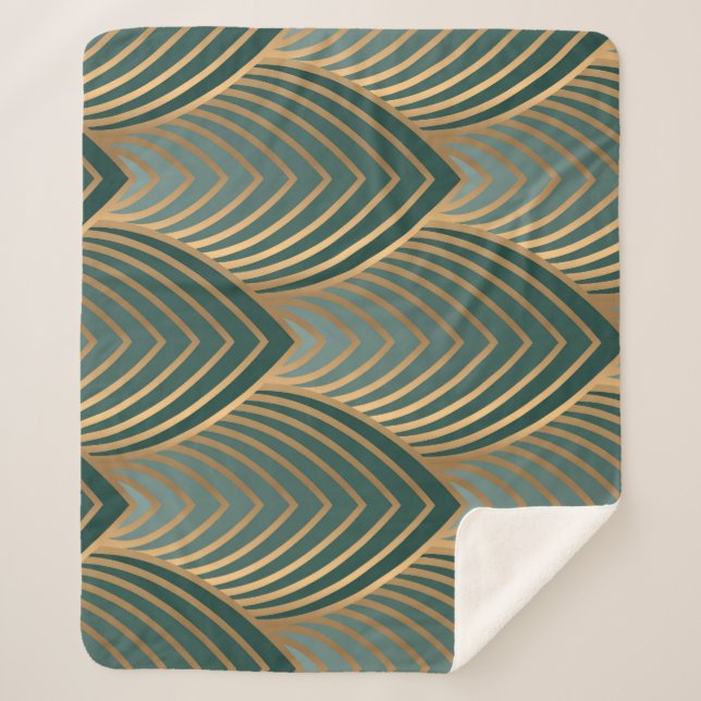 Geometric golden-green: vintage seamless pattern. sherpa blanket (Front)