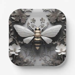Geometric Golden Honeybee Art Paper Plate
