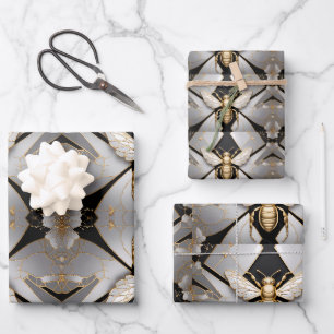 Geometric Golden Honeybee Art Wrapping Paper Sheet