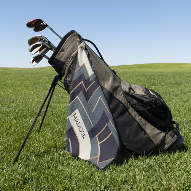 Geometric Golden illustration Golf Towel (Green)