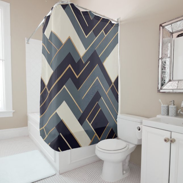 Geometric Golden illustration Shower Curtain (In Situ)