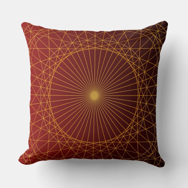 Geometric golden line red gradient modern luxury cushion (Front)