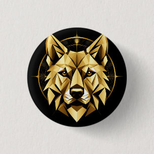 Geometric Golden Wolf Illustration 3 Cm Round Badge