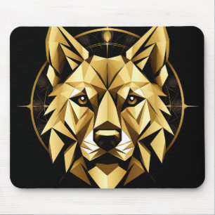 Geometric Golden Wolf Illustration Mouse Mat