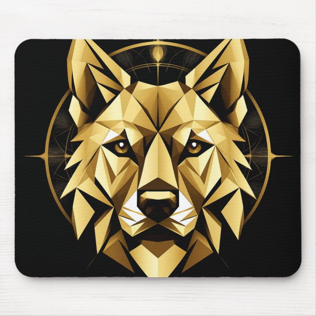 Geometric Golden Wolf Illustration Mouse Mat (Front)