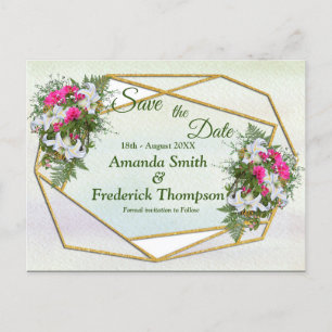 Geometric GoldGlitter Flower Bouquet Save the Date Announcement Postcard