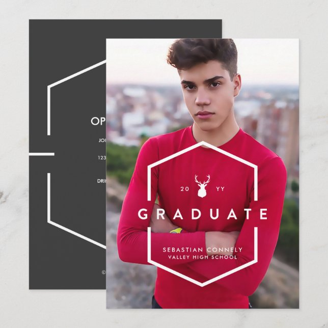 Geometric Grad Light Photo Graduation Announcement (Front/Back)