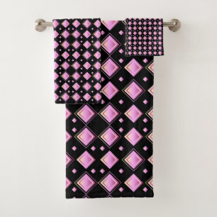 Geometric Gradient Pink Diamond Pattern Bath Towel Set