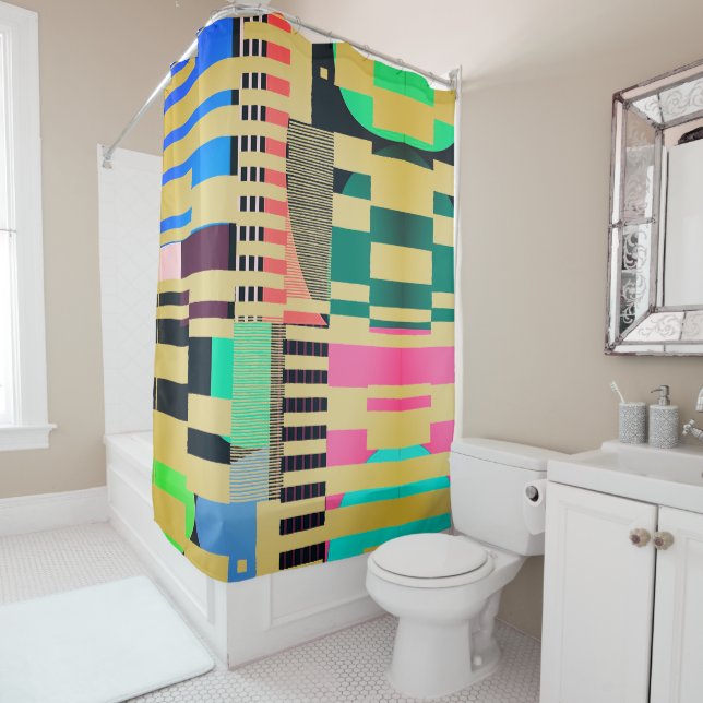 Geometric Graphic Motif Modern Trend Shower Curtain (In Situ)