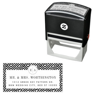 Geometric Greek Key Classic Chic Wedding Address Self-inking Stamp