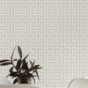 Geometric Greek Key Pattern Light Grey Beige Wallpaper
