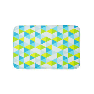 Geometric Green and Blue Triangles Modern Pattern Bath Mat