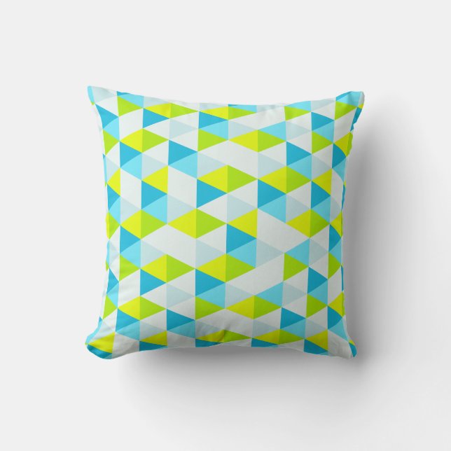 Geometric Green and Blue Triangles Modern Pattern Cushion (Front)