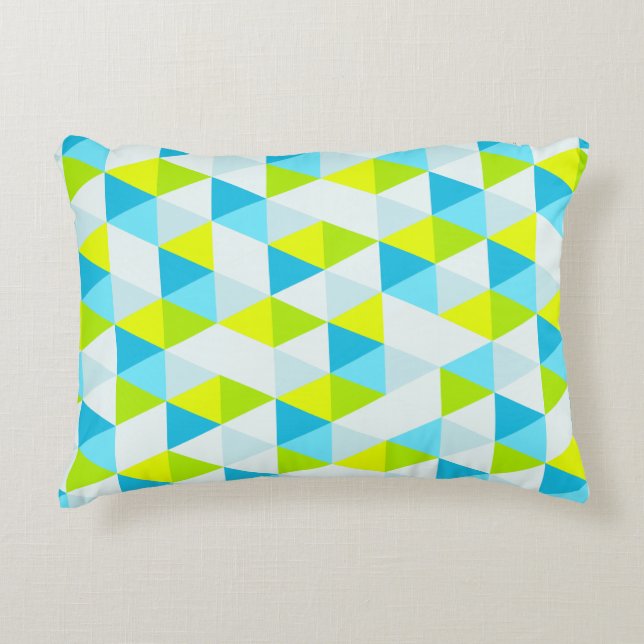 Geometric Green and Blue Triangles Modern Pattern Decorative Cushion (Front)