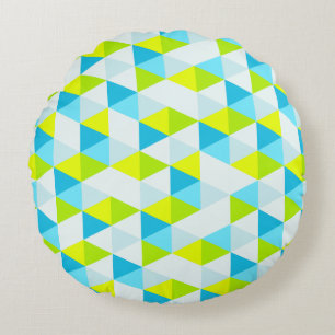 Geometric Green and Blue Triangles Modern Pattern Round Cushion