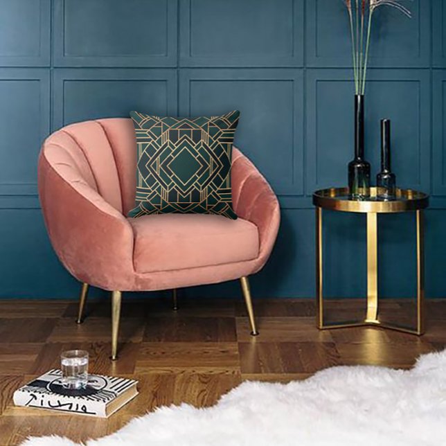 Geometric Green and Gold Cushion (Creator Uploaded)