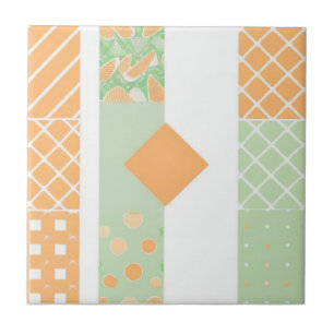 Geometric green and orange pattern tile