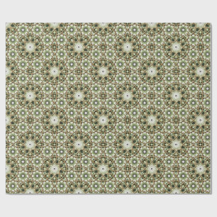 Geometric green and white floral kaleidoscope wrapping paper