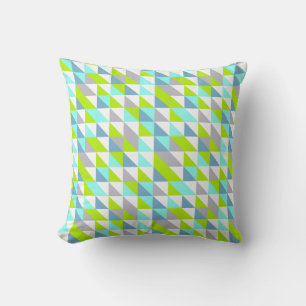 Geometric Green, Blue White Grey Triangles Pattern Cushion