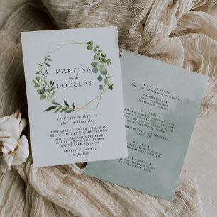 Geometric Green Eucalyptus Back & Front Wedding   Invitation