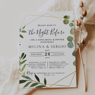 Geometric Green Eucalyptus Rehearsal Dinner  Invitation