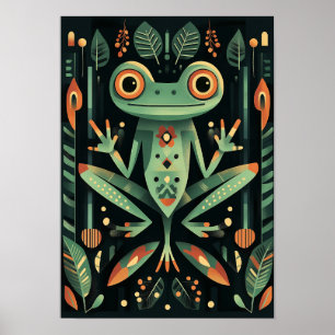 Geometric Green Frog Poster