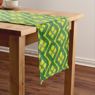 Geometric Green Garland Squares holiday pattern Short Table Runner