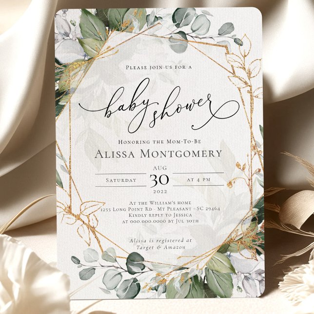 Geometric Green Gold Baby Shower Invitation (Creator Uploaded)