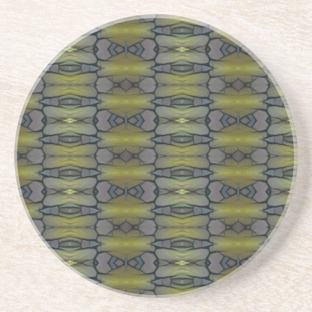 Geometric green grass moss leaves coaster (Front)