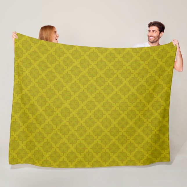 Geometric green olive art deco fleece blanket (In Situ)
