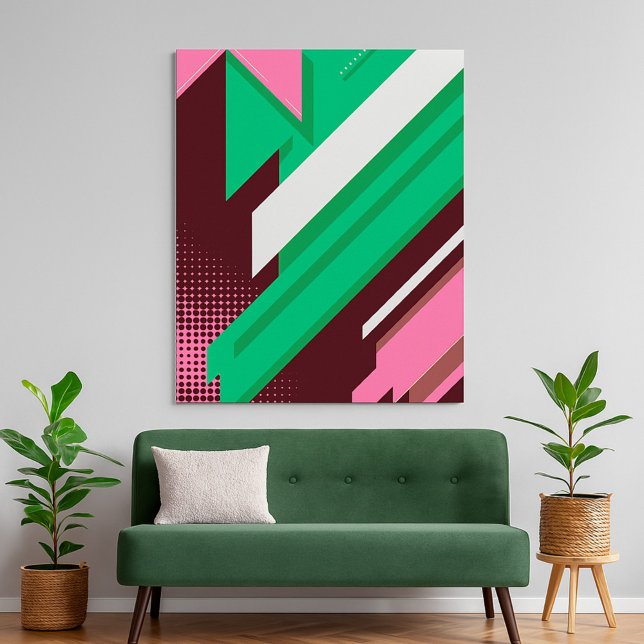 Geometric Green, Pink and White Stripes Poster (Creator Uploaded)