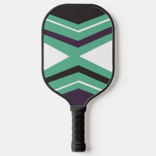 Geometric green, white and purple pattern pickleball paddle