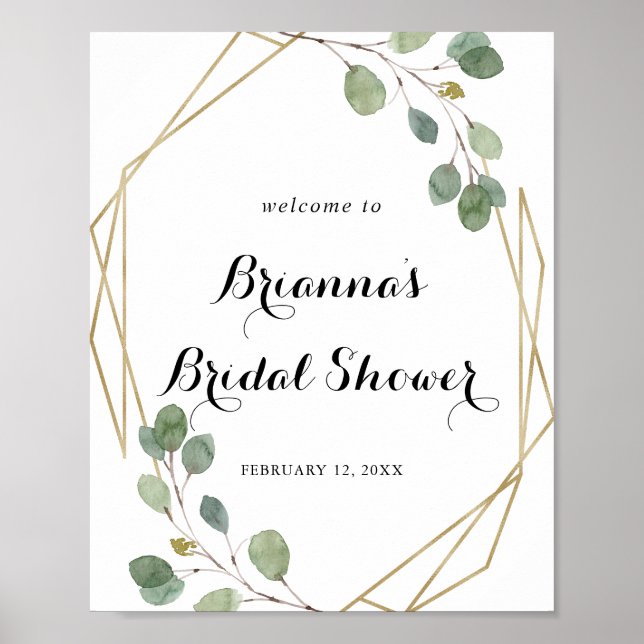 Geometric Greenery Bridal Shower Welcome Poster (Front)