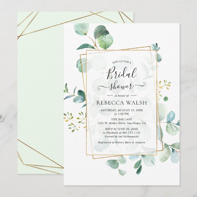 Geometric Greenery Eucalyptus Bridal Shower Invitation (Front/Back)