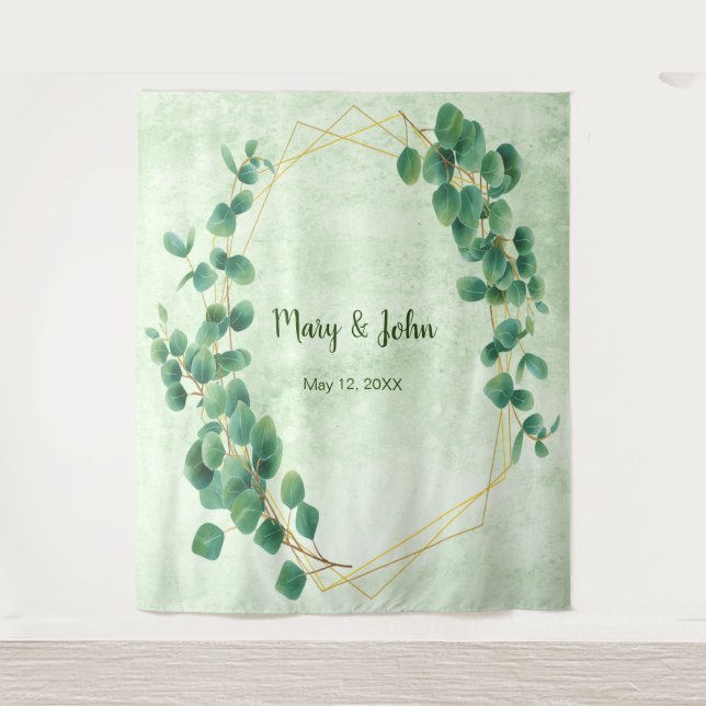 Geometric Greenery Eucalyptus Leave Photo Backdrop Tapestry (Front)