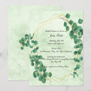 Geometric Greenery Eucalyptus Leaves Bridal Shower Invitation