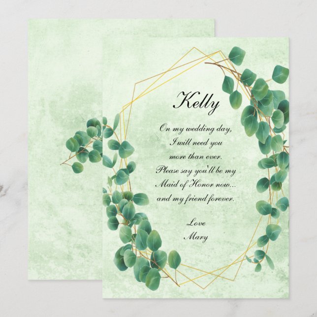 Geometric Greenery Eucalyptus Leaves Maid Of Honou Invitation (Front/Back)