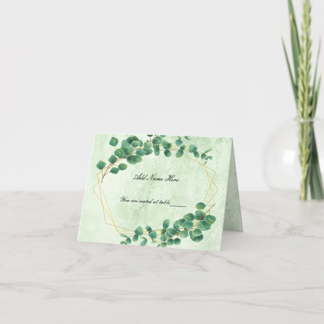 Geometric Greenery Eucalyptus Leaves Place Card (Front)