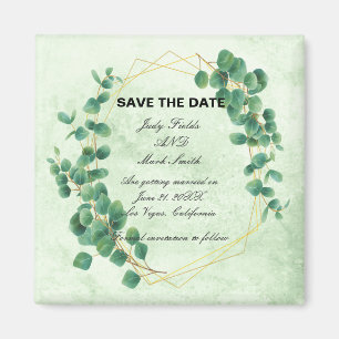 Geometric Greenery Eucalyptus Leaves Save The Date Magnet